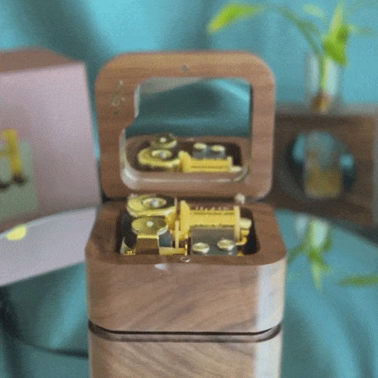 custom melody music box with mirror spinning on display
